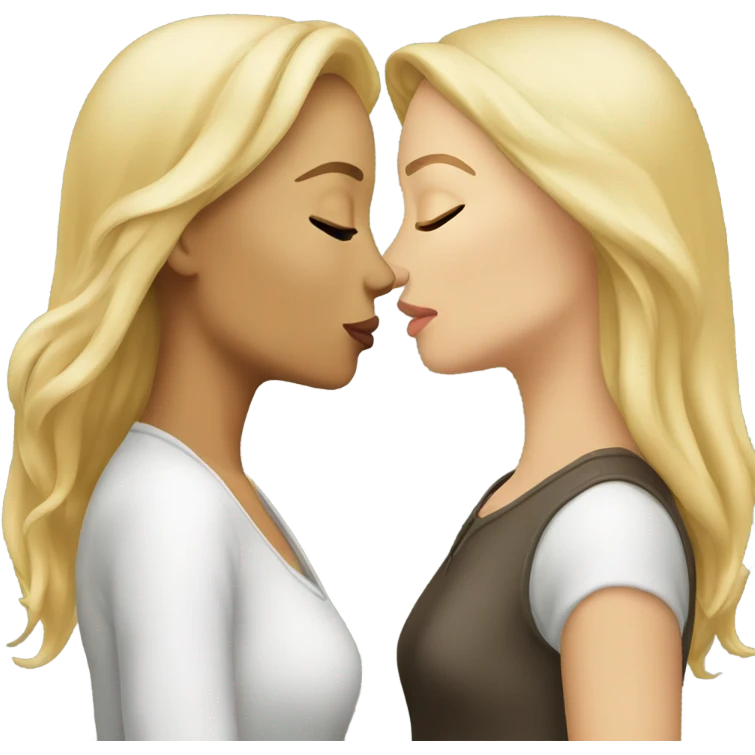Blonde lesbian and brunette lesbian kissing emoji