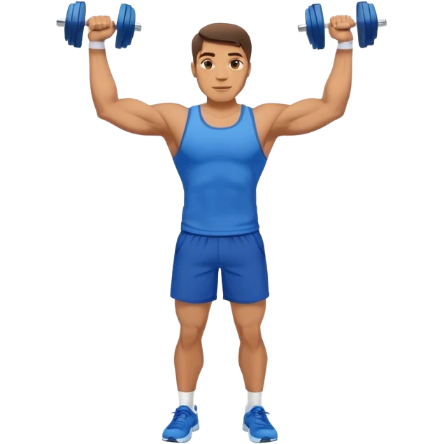 man with blue shorts doing side-lateral raise (T pose) with light dumbbells emoji