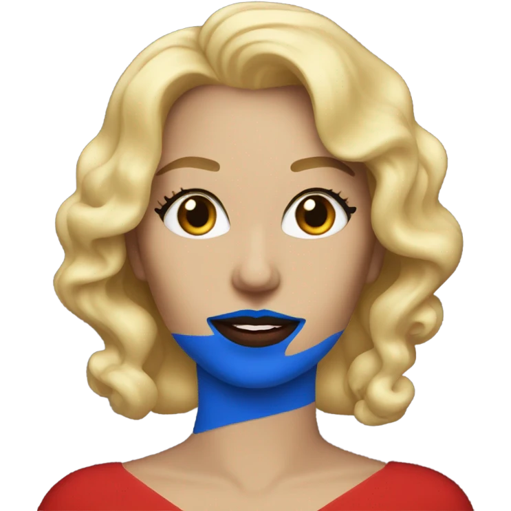 Blonde woman with blue lipstick and red dress emoji