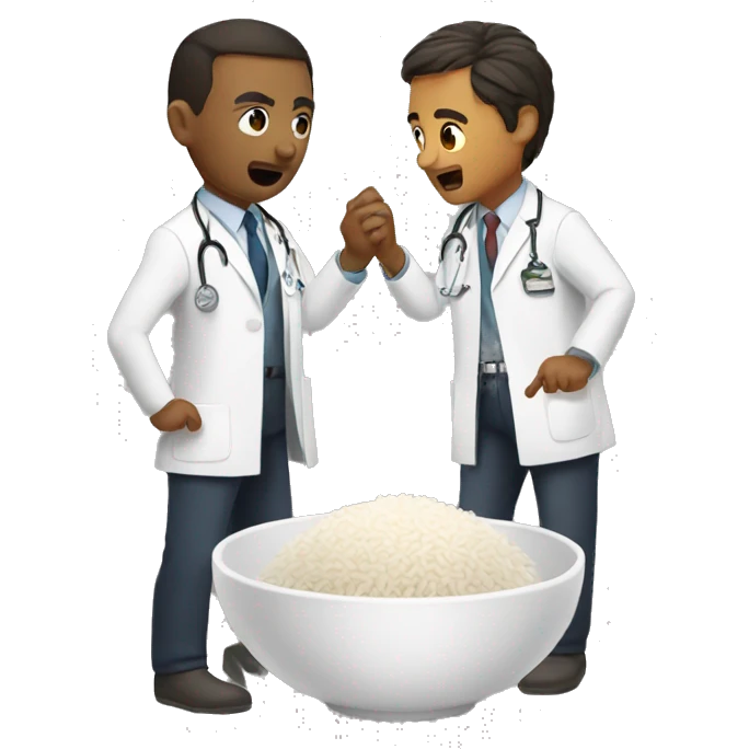 Two doctors fight over the rice bowl emoji