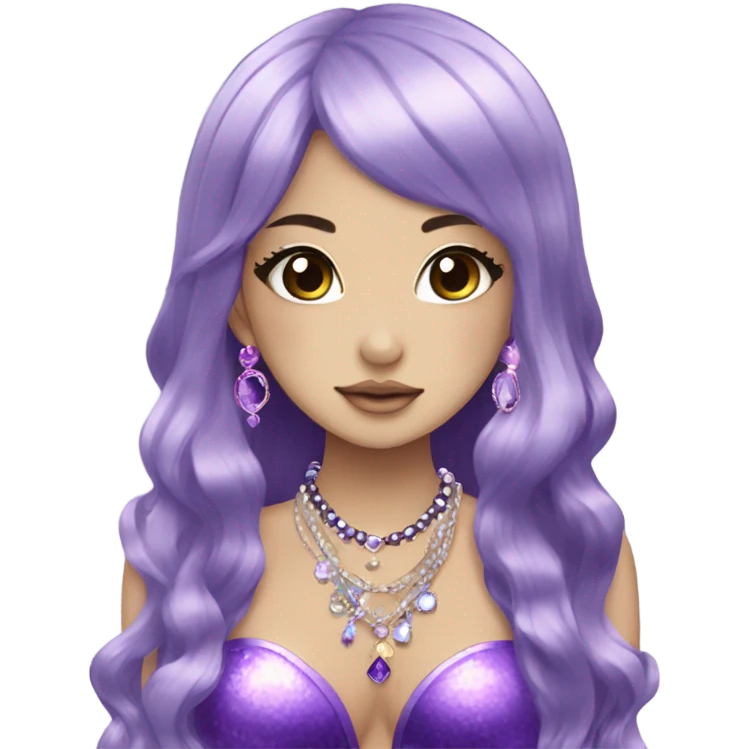 mermaid hime gyaru girl, dark purple hair, jewerly emoji