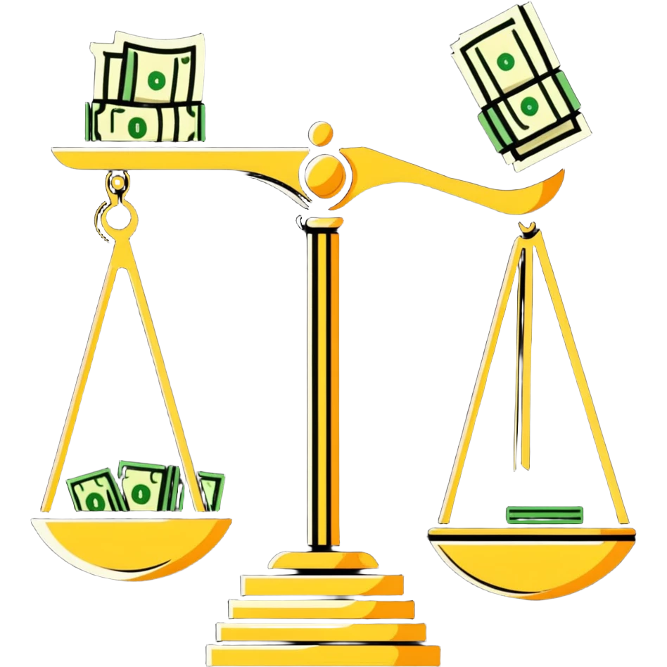 gold scale with cash on one side and beauty products on the other emoji