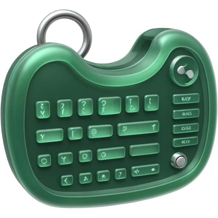 3D render of Swallowed Keys, X-Ray imaging aesthetic, translucent materials showing internal structure, stomach shape in greenish night-vision style with keys inside, medical scan style, emoji style, isolated on white background --v 6.0. emoji