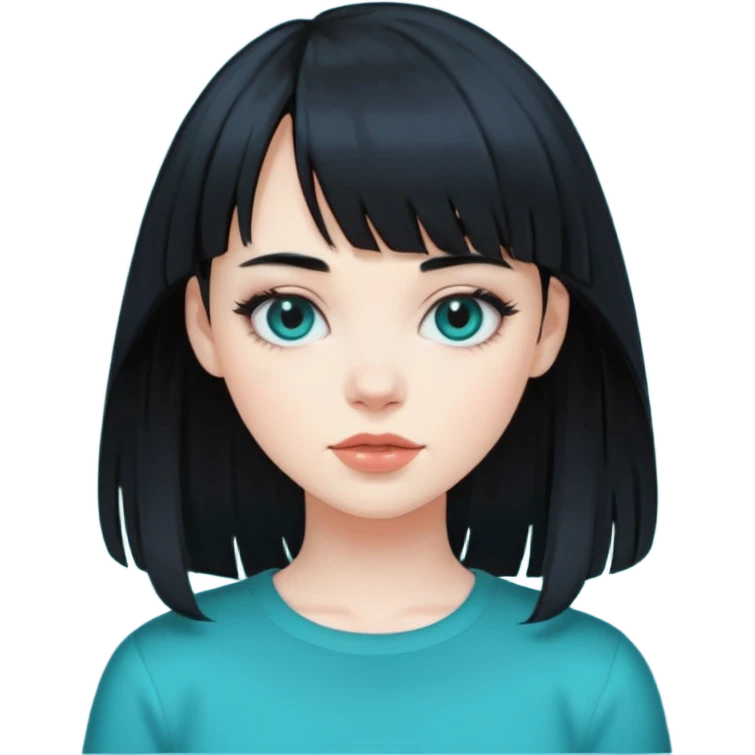 girl with black hair and the hair transforming into black hair with bangs that are half teal emoji