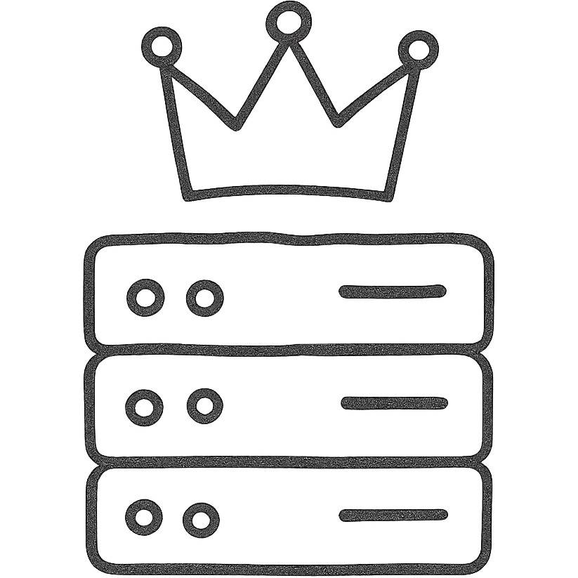 'King Server' hand-drawn logo with a playful crown and server symbols emoji