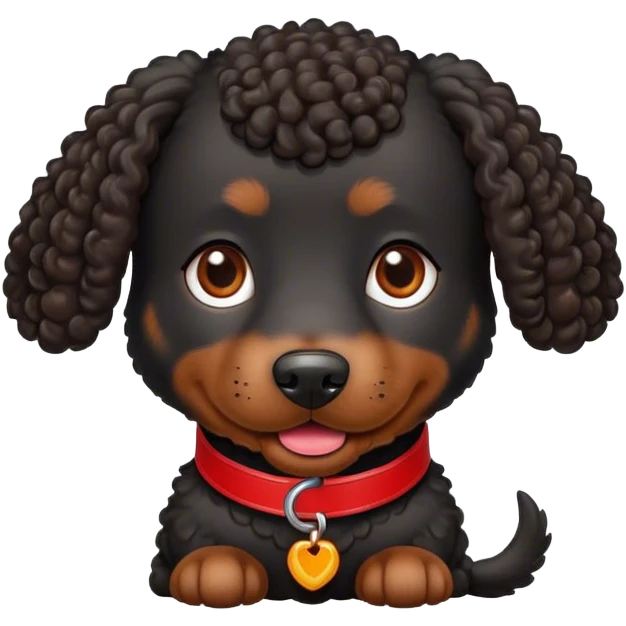 black curly dog with a red collat emoji