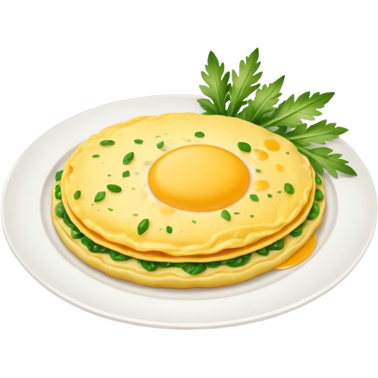 omlette on plate, some garnish on omlette emoji