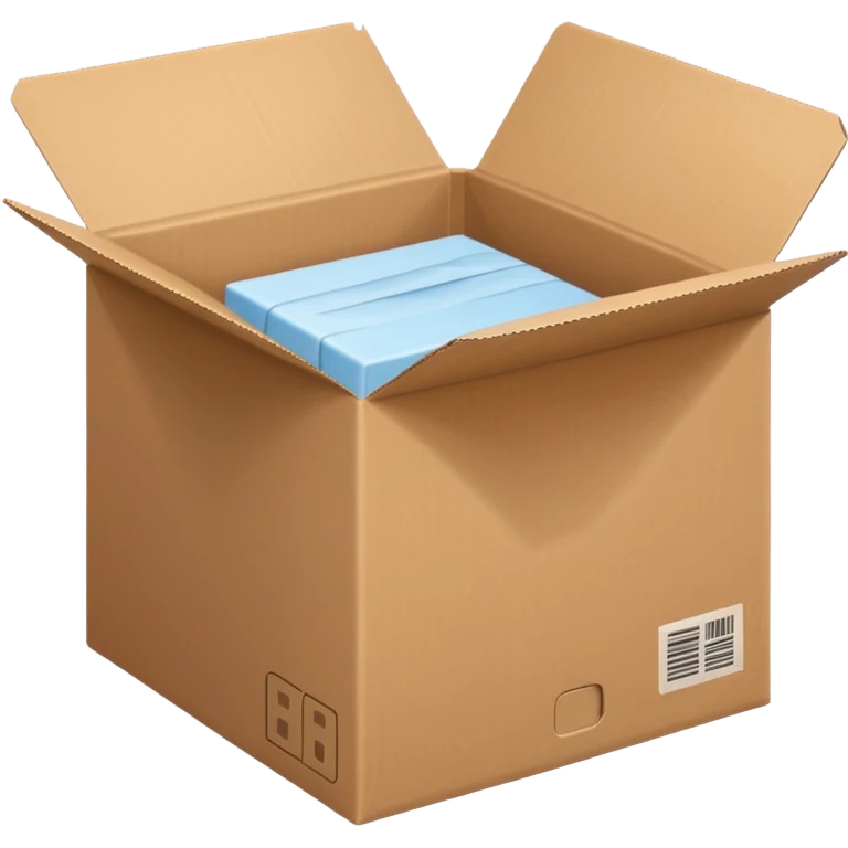 Generate a realistic emoji-style icon of the an open package which is empty and air is coming out of it. emoji