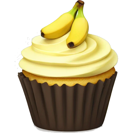 Vanilla cupcake topped with banana slice emoji