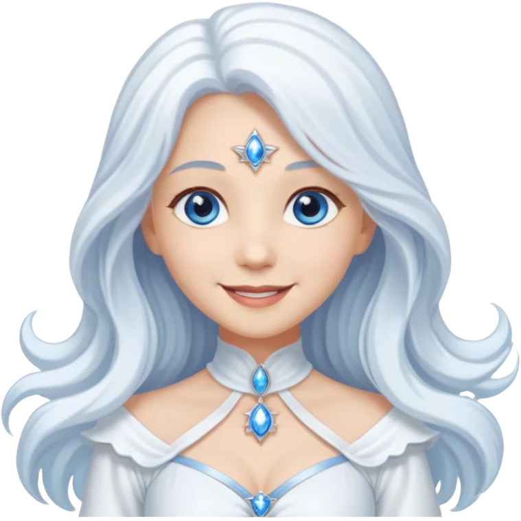 Good Witch of the North from The Wizard of Oz with light skin, blue eyes, long white hair, white outfit emoji