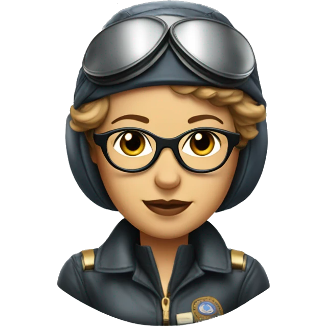 Amelia Earhart from the bust up, using airplane's pilot, wearing a pilot helmet with her aviation glasses on top of it, without patches in her clothes emoji
