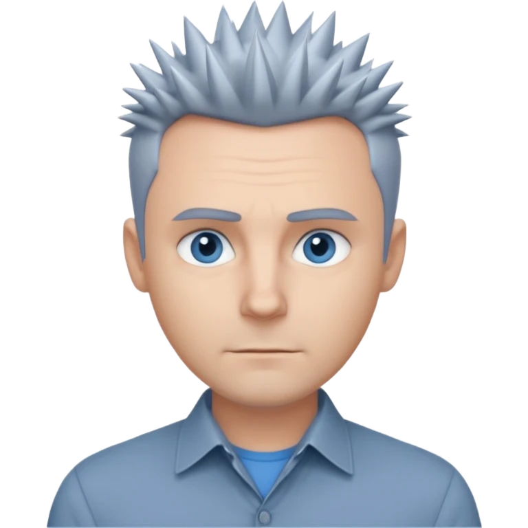 40 yr old white man short spike hair grey dress shirt blue eyes no smile emoji