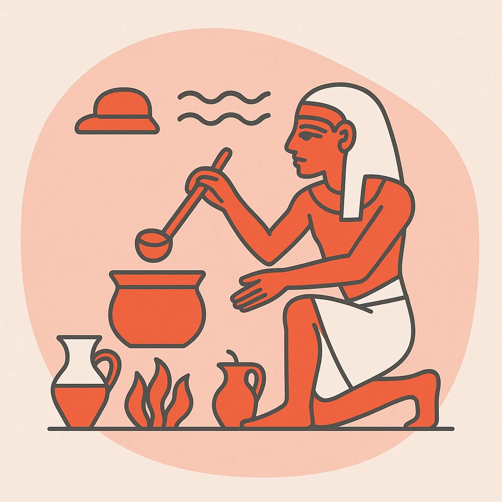 ancient Egyptian cooking scene in hieroglyphic style emoji