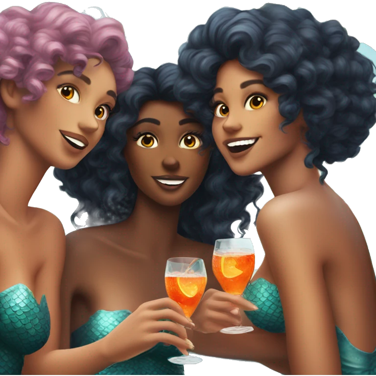 Three beautiful mermaids light skinn drinking aperol emoji