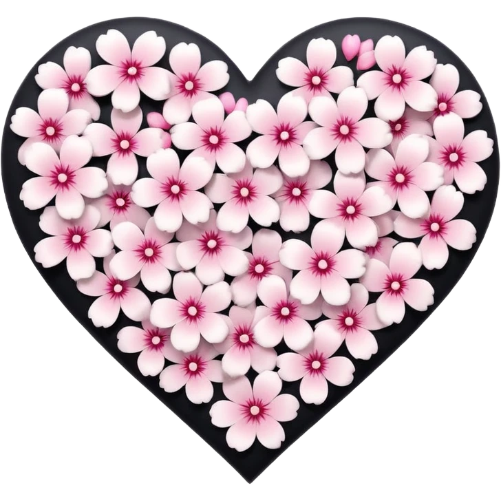 goth sakura heart, heart made of white sakura petals with pink accents, remove background emoji