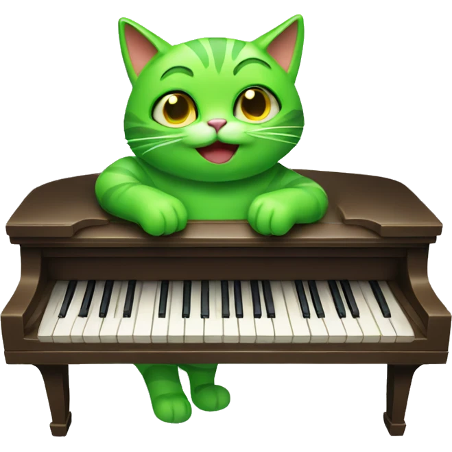 Bright green cat playing piano  emoji