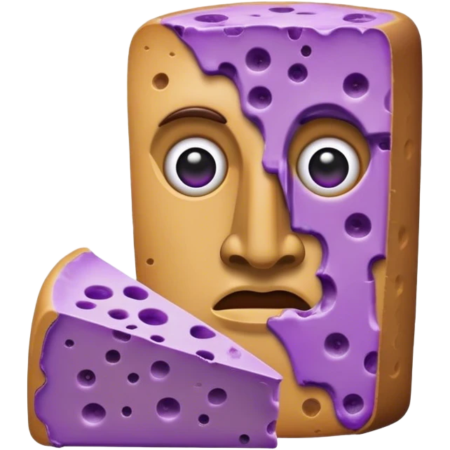 Easter island head emoji eating purple cheese emoji