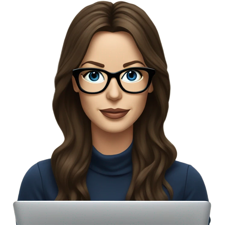 Hyper Realistic Kate Beckinsale dark blue eyes wearing glasses drinking coffee at a laptop  emoji