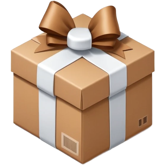 Isometric brown delivery package with white bow emoji
