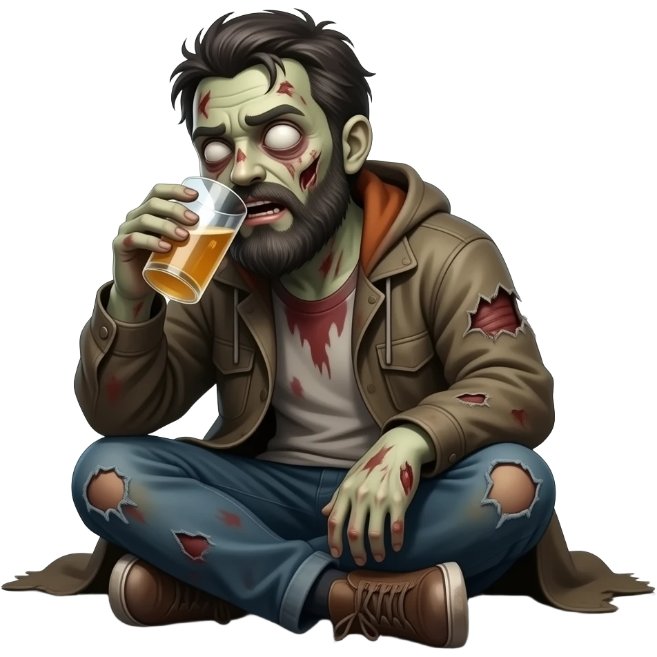 homeless guy dirty drinking on ground zombie emoji