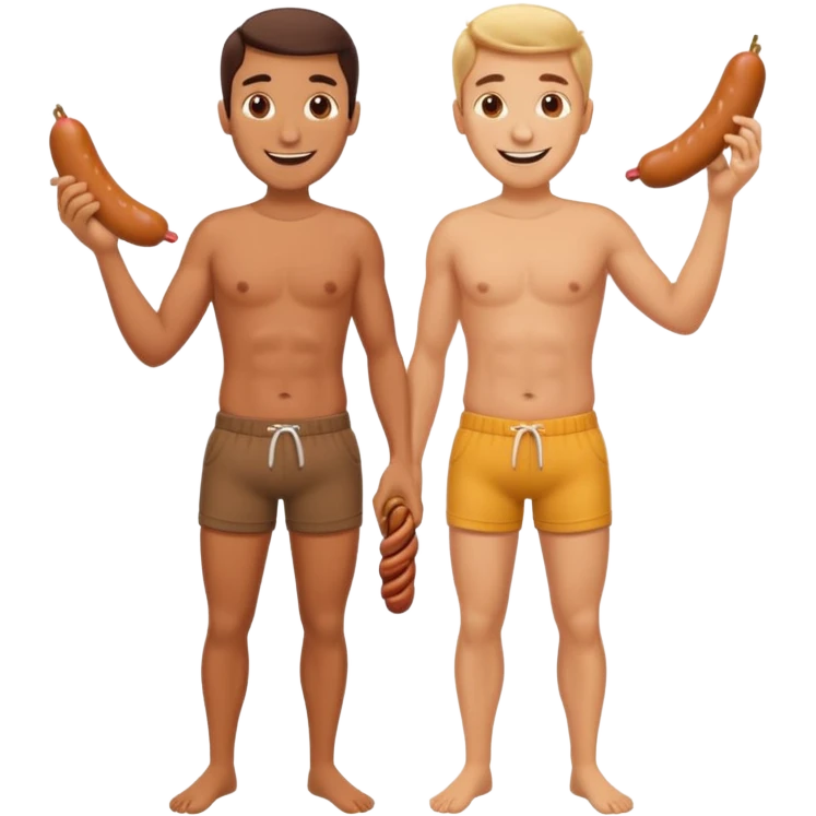 Two guys standing next to each other grabbing a sausage in the other’s pants emoji