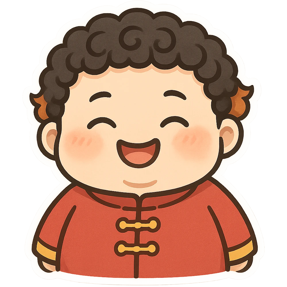 chubby Chinese figure, curly perm hairstyle with orange-brown colored tips, happy expression emoji