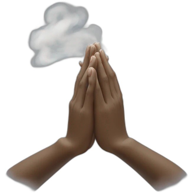 hands in prayer with thick smoke rising from the fingertiops emoji