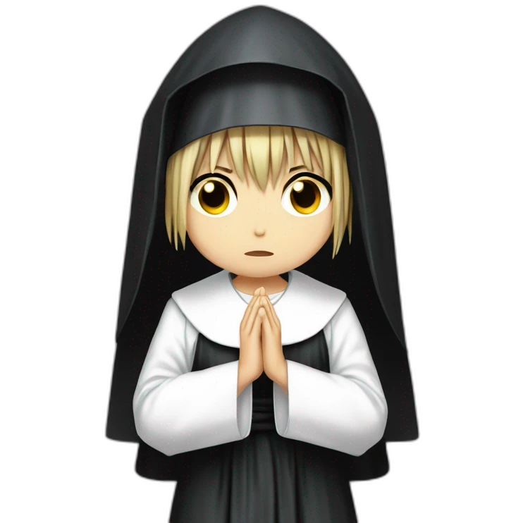 Misa Amane from death note dressed as a nun crying and praying emoji