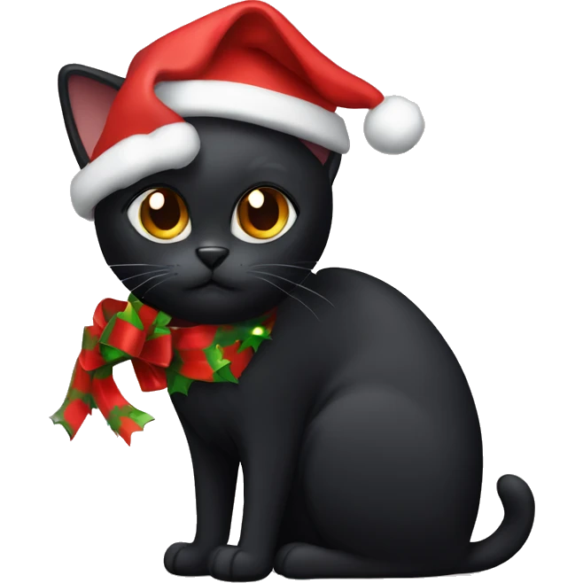 Black cat wearing Christmas hat emoji