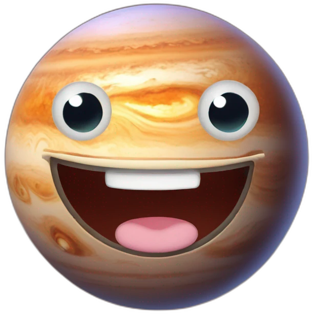 planet Jupiter with a cartoon beaming spider face with smiling eyes emoji
