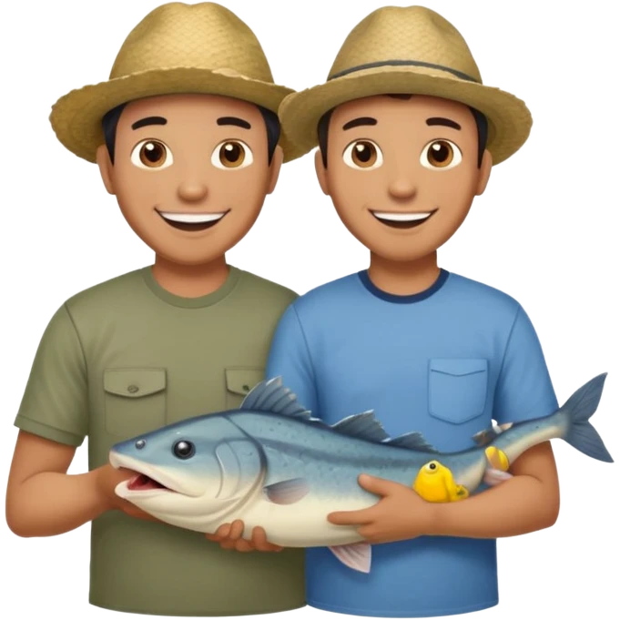 Father and son happy after catching a catfish emoji