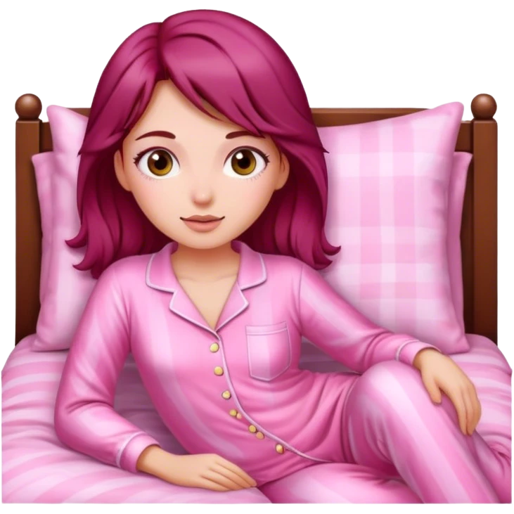 A beautiful, burgundy haired girl wearing pink pajamas emoji