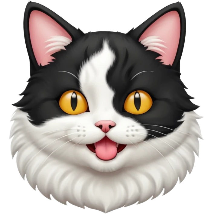 Black and white cat winking with tongue out emoji