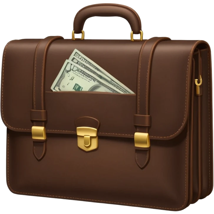 Dark brown briefcase with money emoji