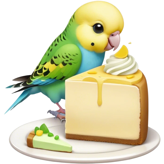 cute budgie eating cute cheesecake emoji