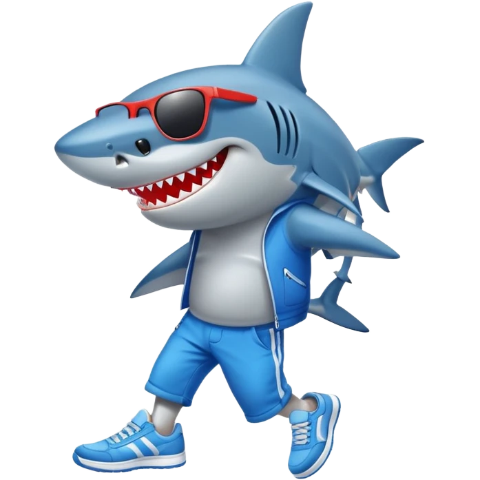 Cool shark with sunglasses and blue sneakers emoji