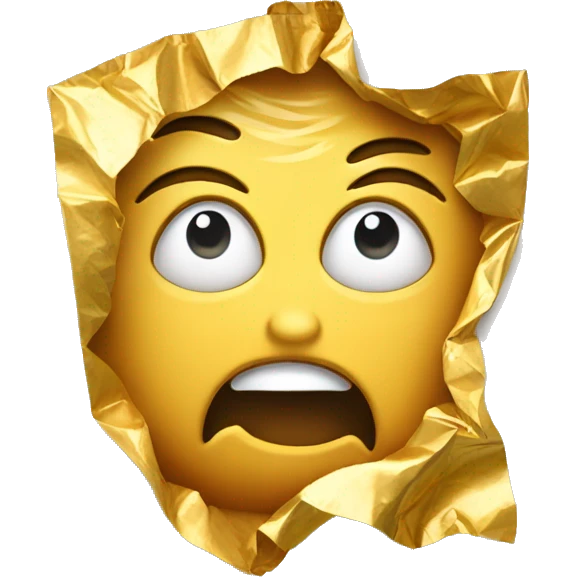 a crying used opened crumpled with torn edges gold foil wrapper emoji