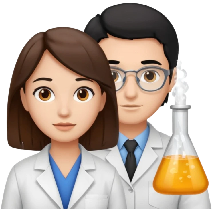 cientifica con cabello marrón y otra con cabello negro que sean blancas emoji