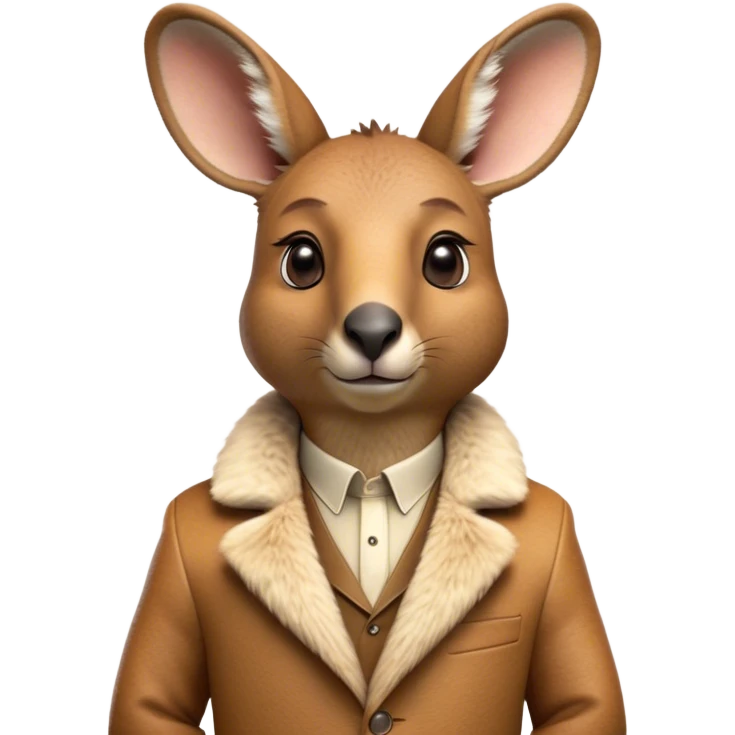 Cinematic Realistic Noble Kangaroo Portrait Emoji, Poised and dignified, with a strong, athletic build and a detailed, tawny coat rendered in natural fur texture, a distinctly elongated face with alert, expressive eyes and a subtle snout, high shine, intelligent and resolute, styled with an air of outback authority, focused and attentive, soft glowing outline, capturing the essence of a watchful and confident kangaroo that appears ready to bound out of the screen with effortless power! emoji