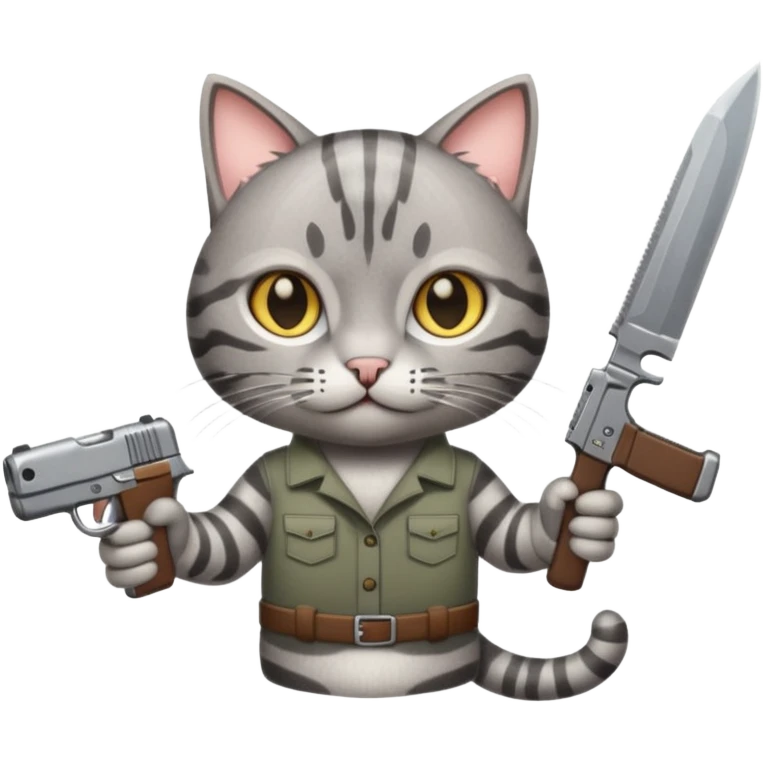 A cat holding a gun and a knife emoji
