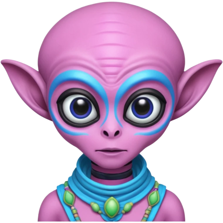 alien living in desert, dressed like a desert alien, pink/blue colorful, accessories, just face  emoji