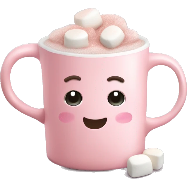 Light Pink mug of hot chocolate with marshmallows  emoji