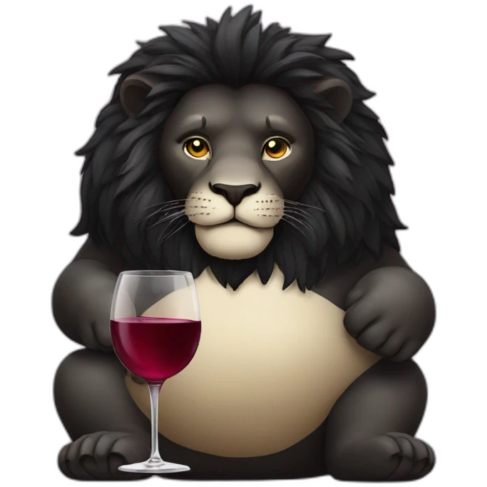 Fat black lion with a glass of wine emoji