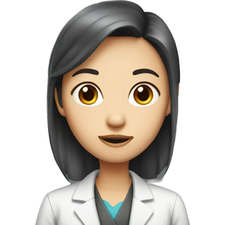 generate an emoji of a female asian scientist with dark red hair and a blunt microfringe emoji
