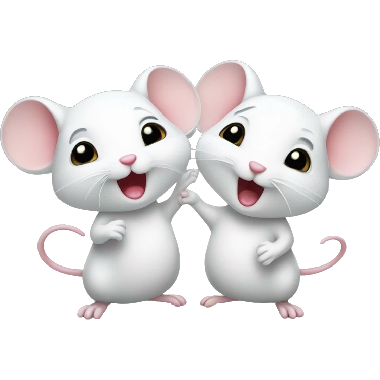 Two cute little white mice celebrating emoji