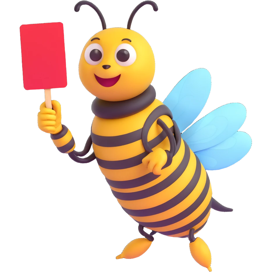 using this image, make the bee hold a red card like a referree emoji