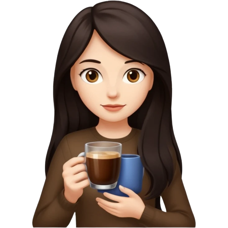 Девушка с темными длинными волосами с ростом до живота, держит в руках стакан с кофе.
 emoji