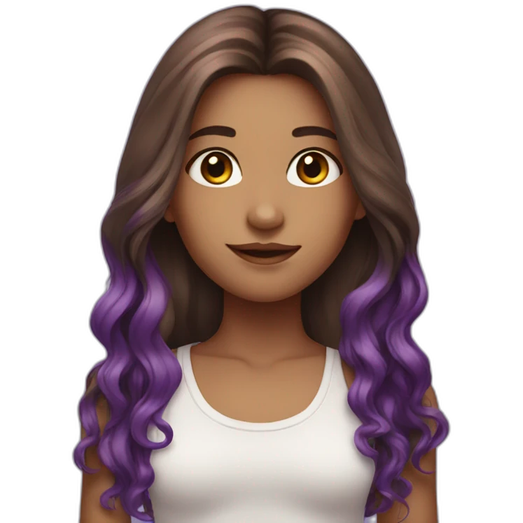 Girl with long Brown hair with purple highlights emoji