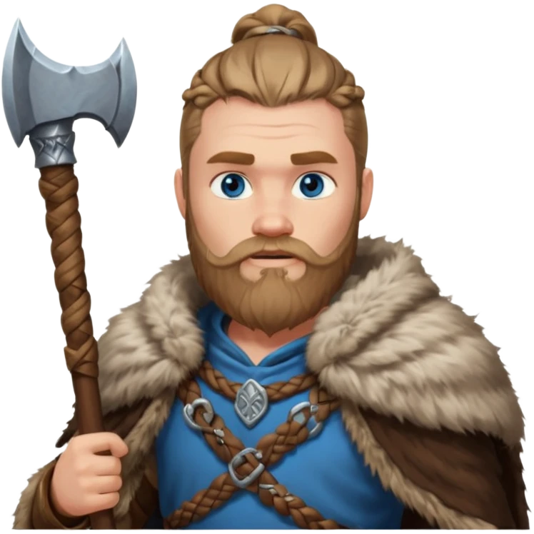 A tall Viking with braided beard, fur cloak, and heavy axe resting on his shoulder.
 emoji