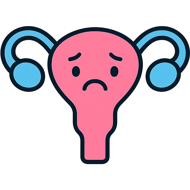 a sad uterus icon, flat design, blue and pink tones, suitable for health app emoji